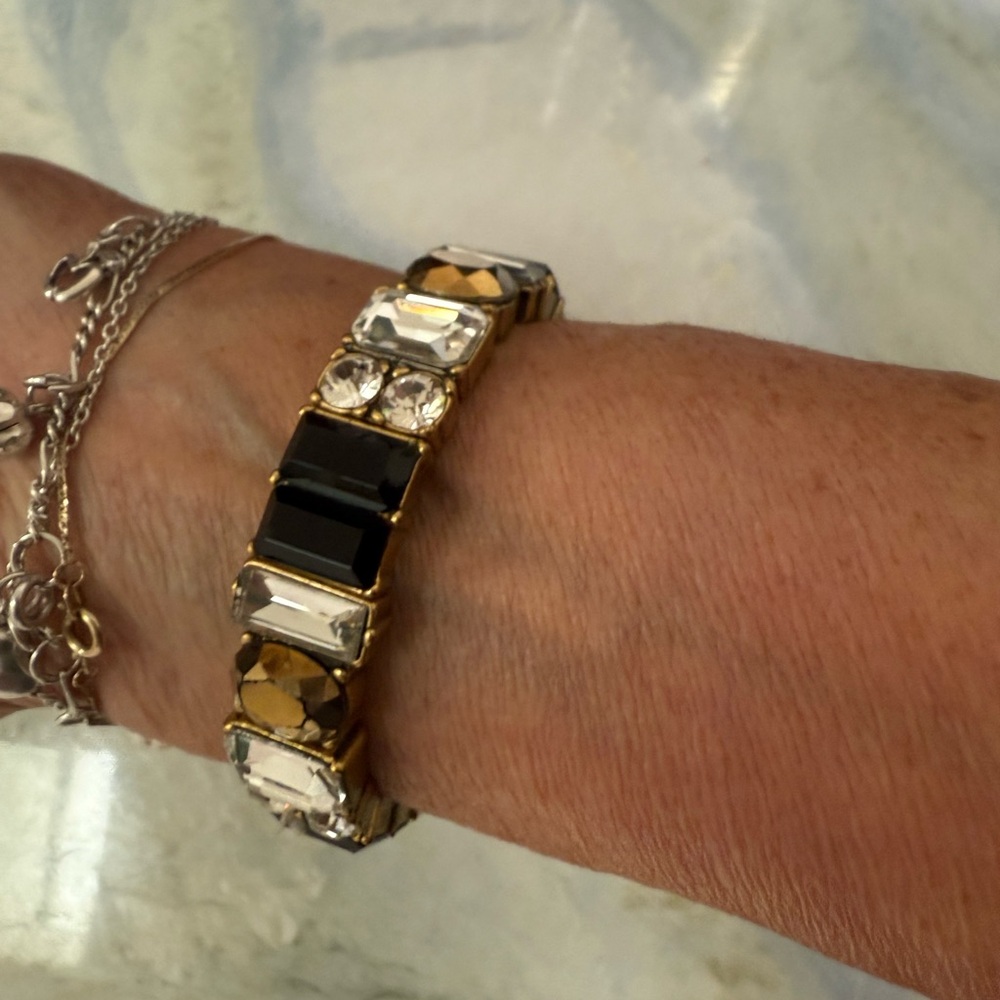 J. Crew  chunky gemstone black and amber  stretchy Bracelet